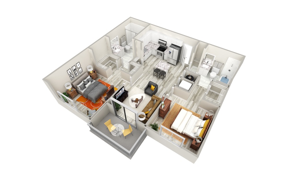 B 2 Bed 2 Bath Floorplan